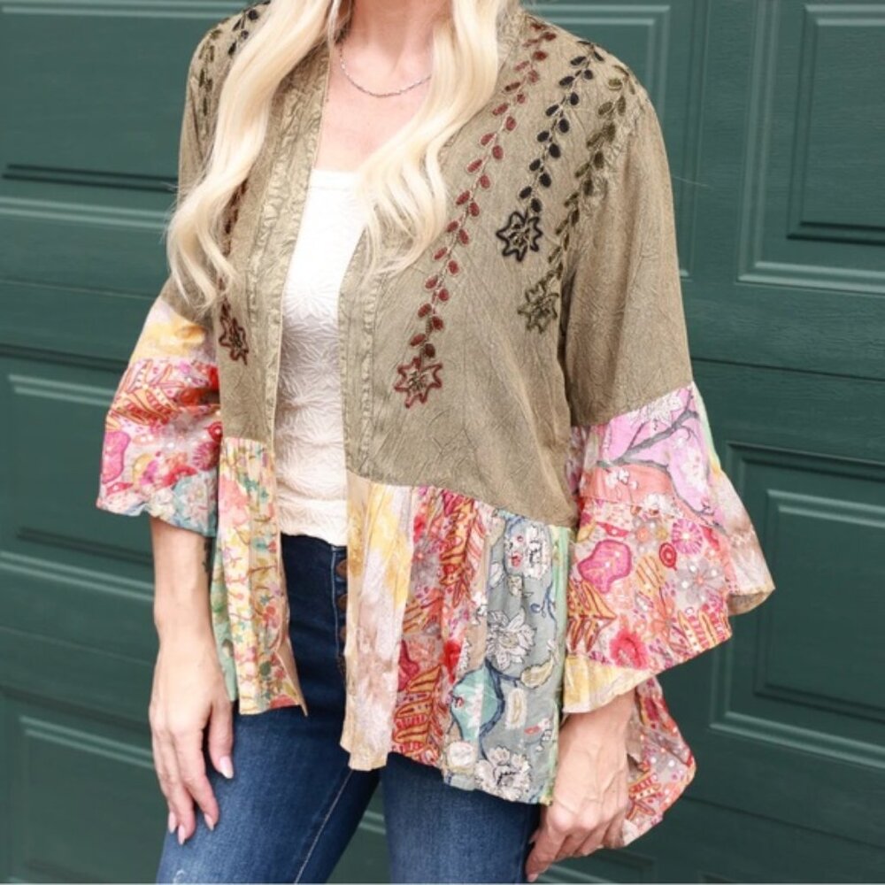 Boho Embroidered Colorful Open Cardigan